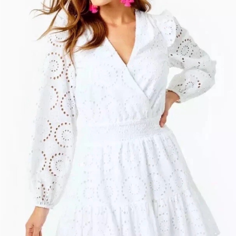 Lilly Pulitzer Taviana long-sleeve eyelet dress in white